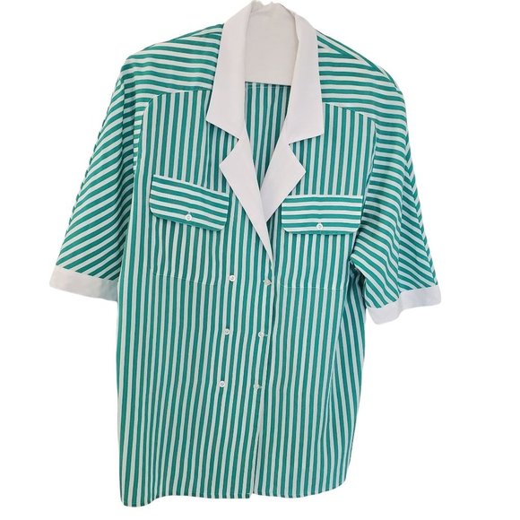 Vintage Elite Stripe Button Down Shirt with Shoulder Pads - Picture 1 of 13